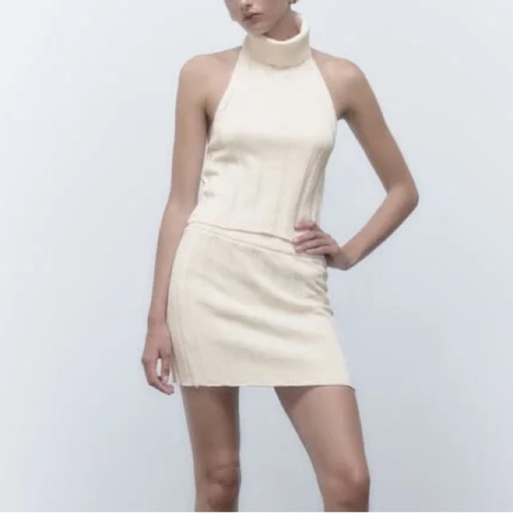 Zara Chenille Knit Turtleneck Halter Top and Skirt Set